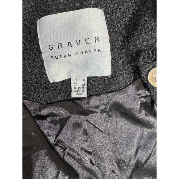 QVC Susan Graver Cropped Tweed Blazer w/ Fringe Detail BLACK NWOT Size 8 - Picture 5 of 8